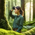 Home 18 실시간 생물종 관찰 기록의 가능성 - **Prompt 1: Individual Observation with Technology**
A serene, realistic photograph captures a y...
