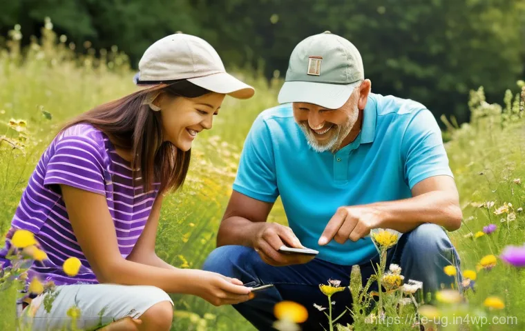 실시간 생물종 관찰 기록의 가능성 - **Prompt 1: Individual Observation with Technology**
    A serene, realistic photograph captures a y...