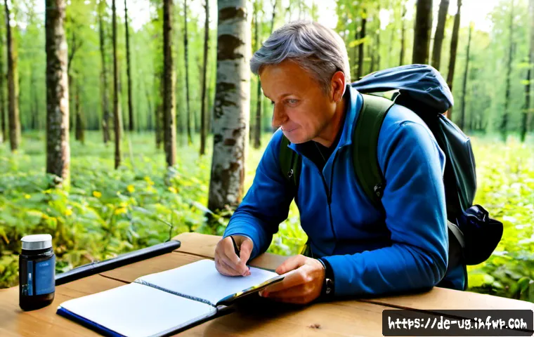 생물종 관찰 데이터 관리 팁 - Photorealistic nature observation data management scene in a German woodland field station, a middle...