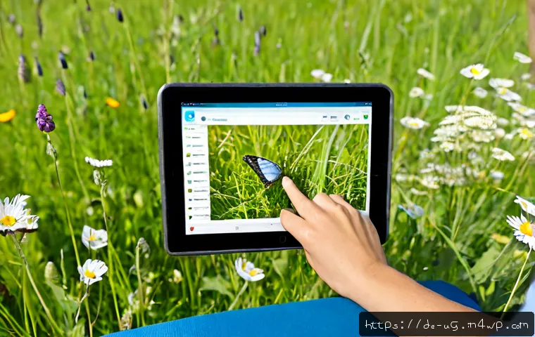 Home 17 생물종 관찰 기록을 위한 사용자 친화적 디자인 - Photorealistic over-the-shoulder view of a German nature enthusiast using a clean, user-friendly tab...
